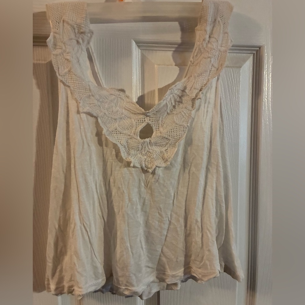 Elegant Flowy White Cream Lace Crochet Trim Women's Crop Top Size S Multi Straps